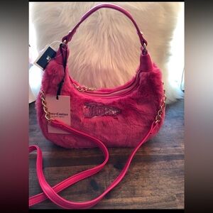 Juicy Couture Faux Fur Pink Flash Semi Charmed Coho Shoulder Bag, NEW with TAG